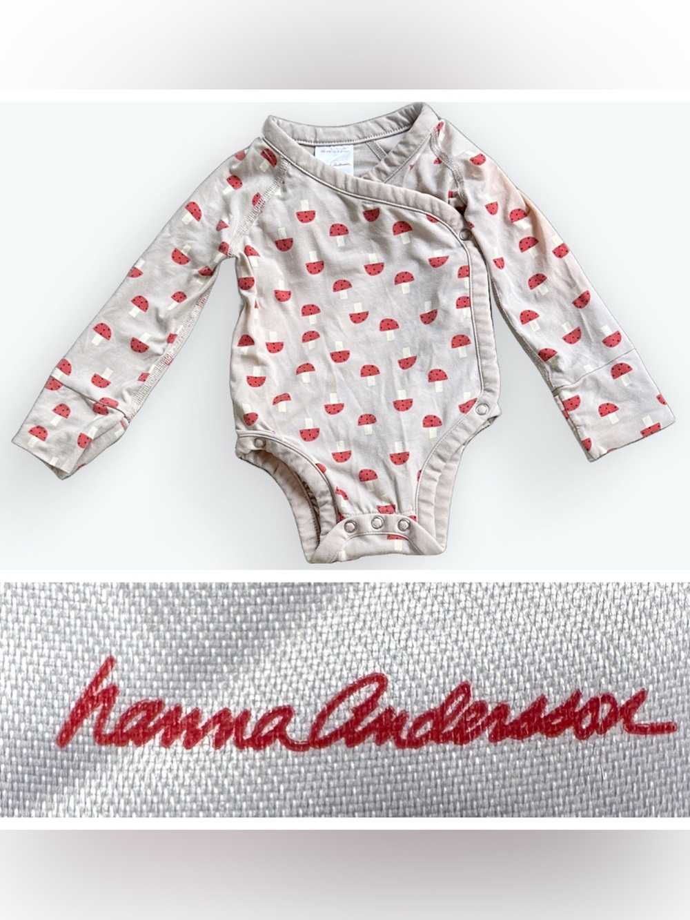 Hanna Andersson Woodland Mushroom Toadstool Printed Long-Sleeved Onesie ~ 3-6 M